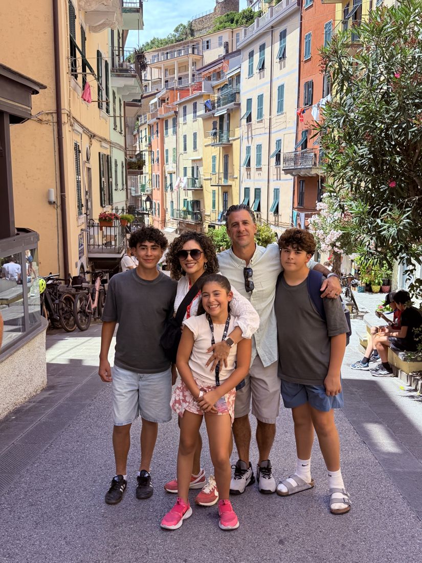 The family on a colorful street